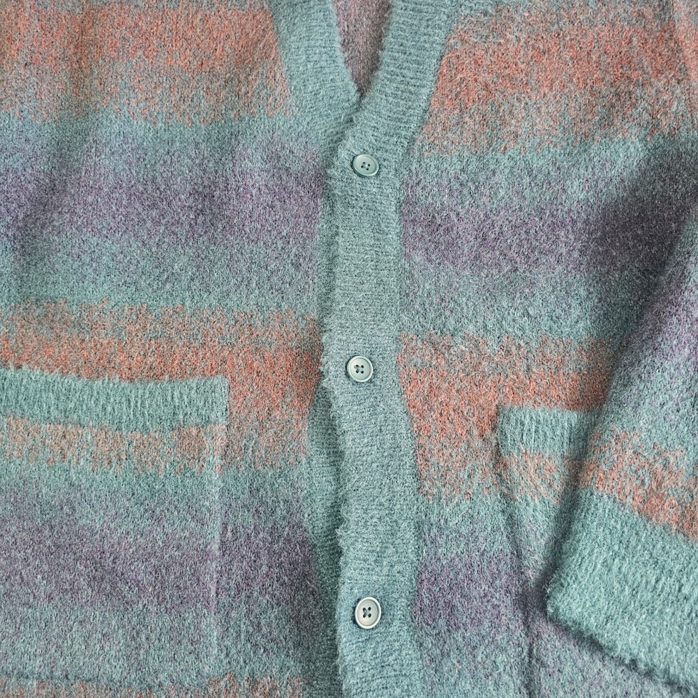 Original Use Mens XXL Teal Purple Striped Fuzzy Knit Button Front Cardigan NWT - Picture 3 of 9